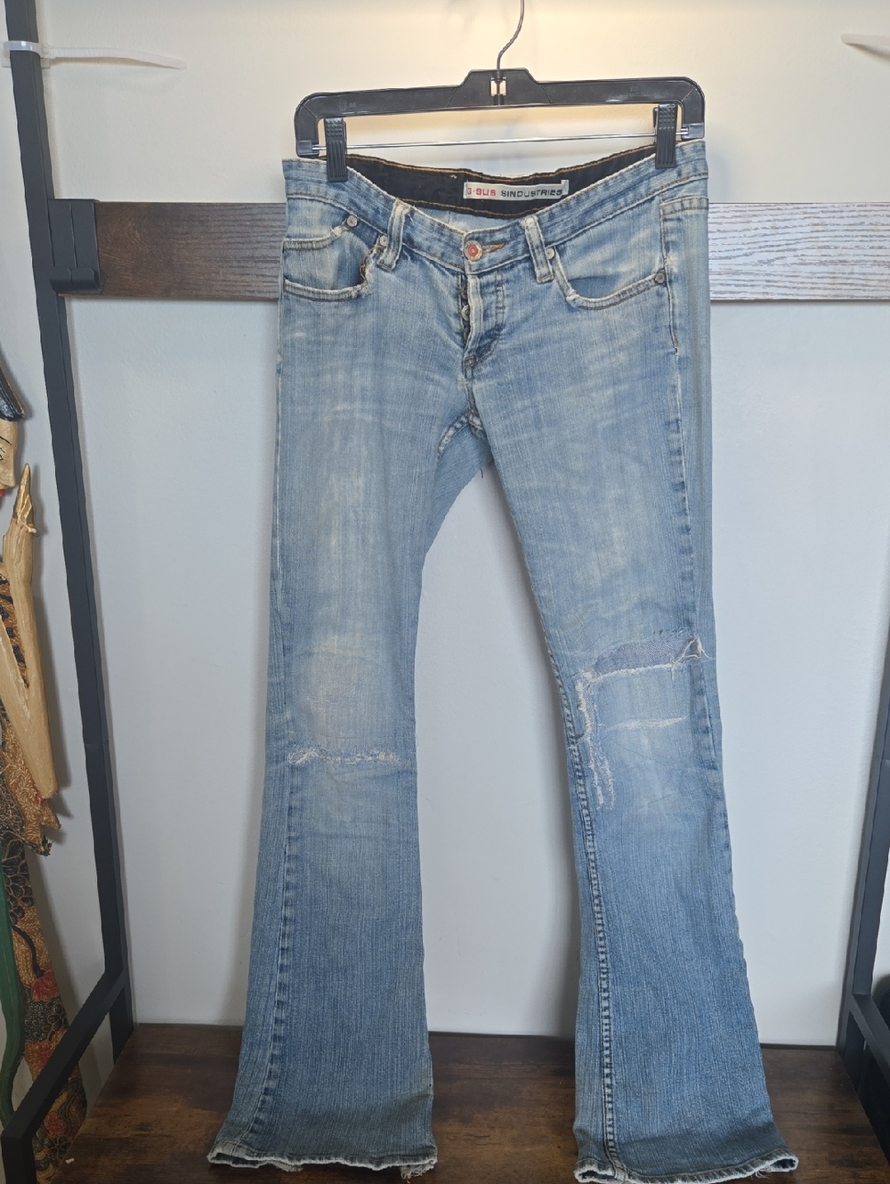 Light Blue Distressed Repair Vtg  Look Flare Jeans Y2k